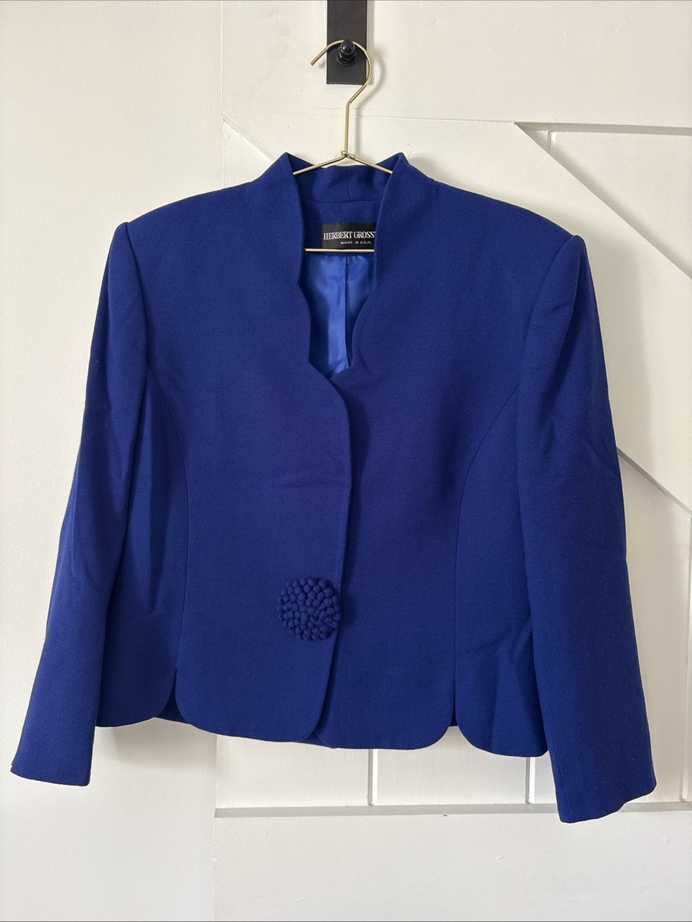 Vintage Herbert Grossman Blazer Royal Blue Button Scalloped Neckline Size 12
